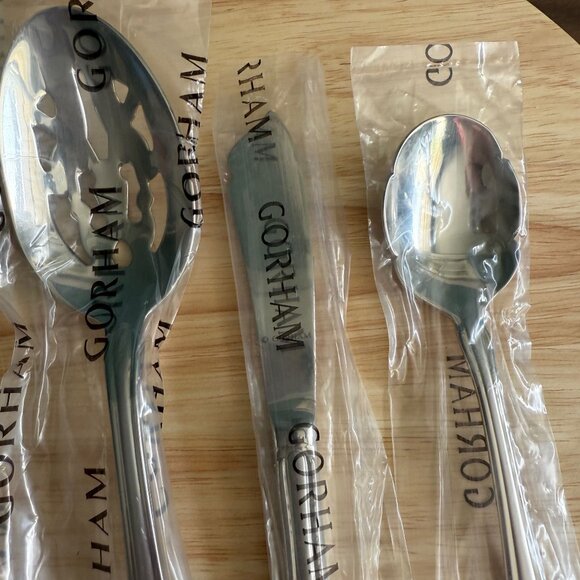 Vtg Gorham Melon Bud 5 Pc Hostess Set Frosted Stainless Flatware Elegant - Picture 2 of 4